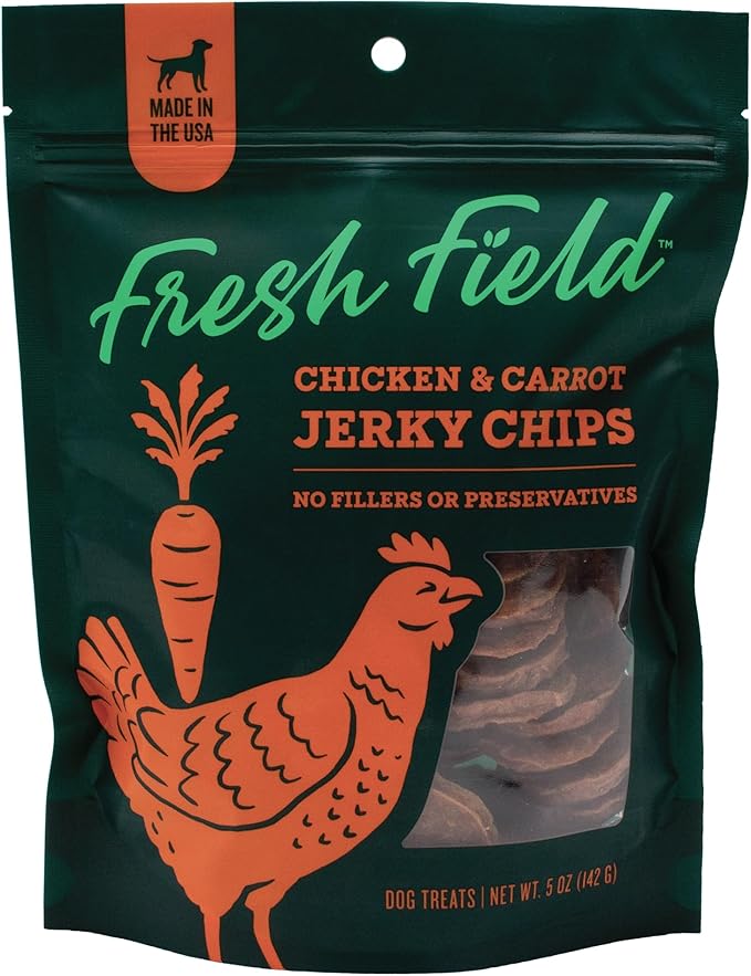 Fresh Field Chicken & Carrot Jerky Chips, 5 oz – All-Natural Dog Treats, USA Made, No Fillers, Supports Health
