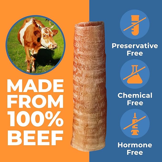 Trachea Dog Chews - Premium Beef Trachea for Dogs Packed in USA - Natural Cow Trachea Dog Treats - Supports Joint Health - High Protein - Long-Lasting Chew for All Breeds - 25 Pack