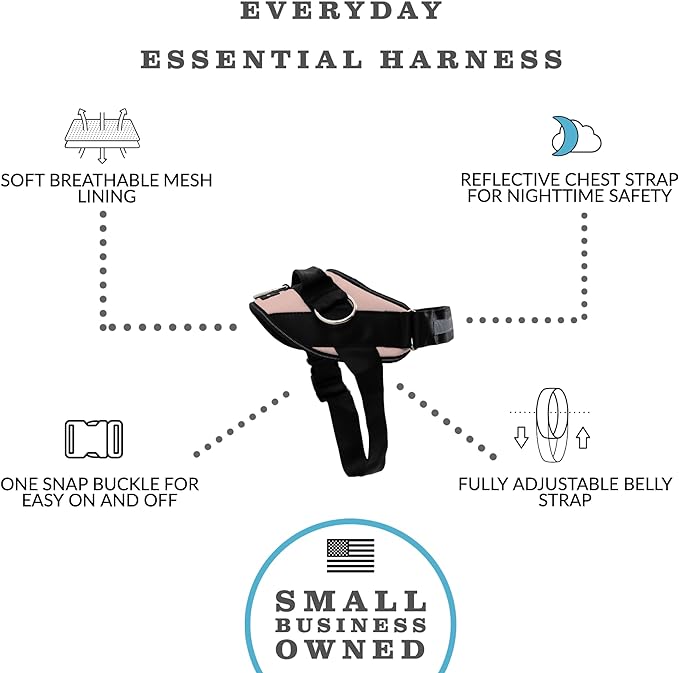 ShawnCo Essential Dog Harness, No-Pull Pet Vest with 3 Leash Clips, No Choke, Reflective, Adjustable and Padded, for Easy Walking and Training for Small, Medium and Large Dogs (Rose Gold, L)