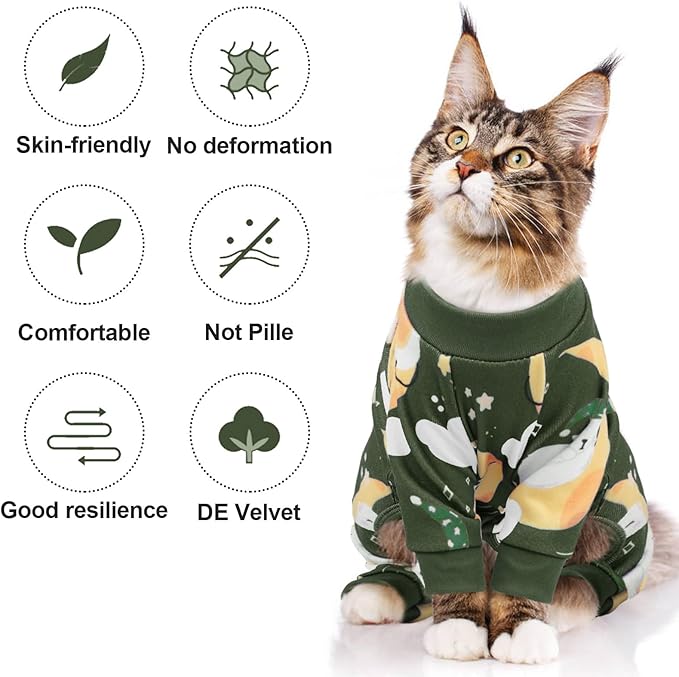 QBLEEV Cat Onesie for Cats After Surgery, Sticky Hair Cat Pajamas for Cats Only, Recovery Suit Shirt for Male Female, Full Body Long Sleeve Surgical Bodysuit, Stop Licking & Shedding