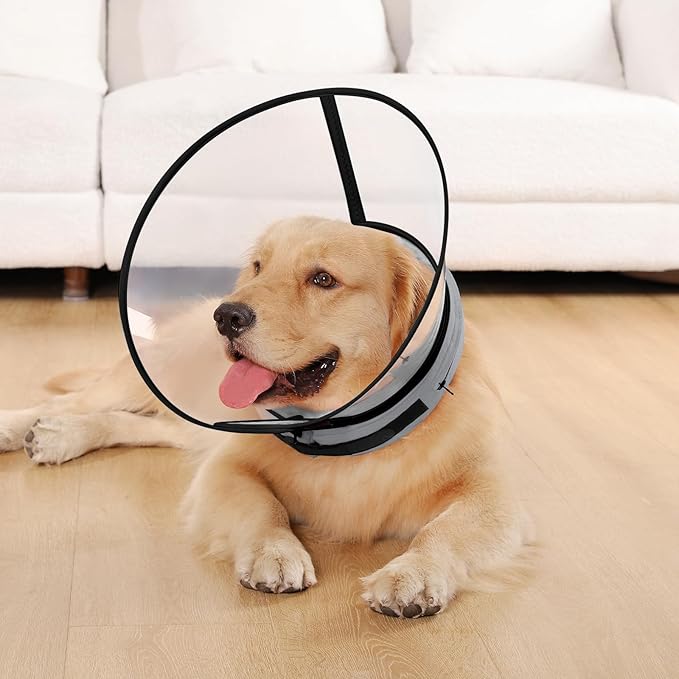 Sponge Core Dog Cone, Inflatable Dog Cone Collar Alternative, Dogs Donut Collar After Surgery, Soft Cone for Large Medium Small Dogs to Stop Licking, No Inflation Required, Clear View(Size 5, Gray)