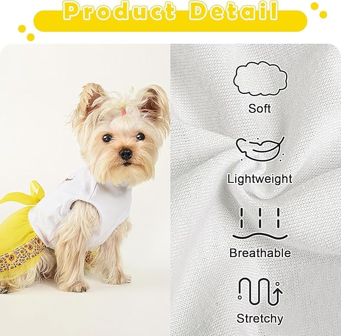 Dog Tulle Dress, Summer Clothes for Small Dogs Girl Dog Dresses Female, Polka Pet Outfit, Puppy Cat Apparel, Pink (Large, Beige)