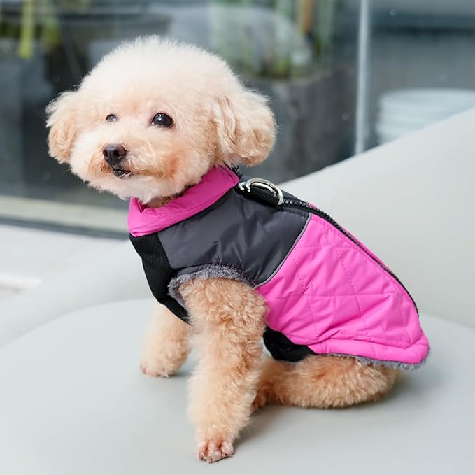 Warm Fleece Dog Coats for Medium Dogs,D-Rings Waterproof Puppy Jacket for Cold Winter,Pink L
