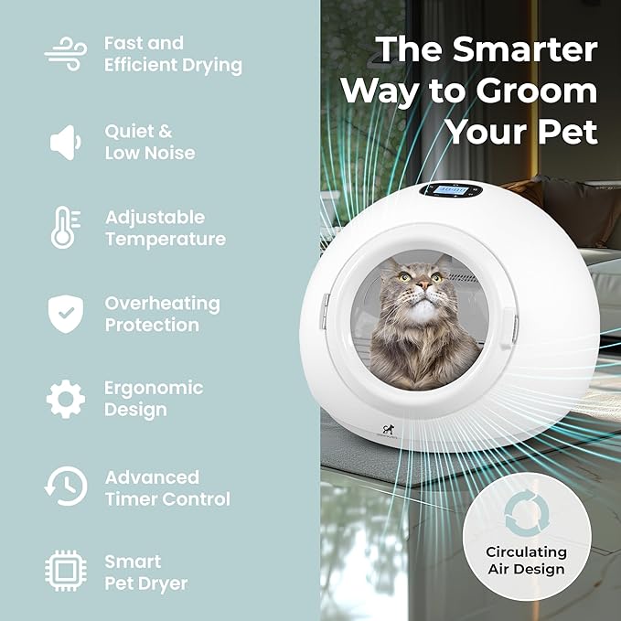 55L Smart Pet Grooming Dryer Box - Quick, Low Noise, Self Dry, Portable & Fast Hair Drying for Dogs, Cats, and Small Pets |Dries Pet Clothes| Temperature and Timer Control, Spa Treatment
