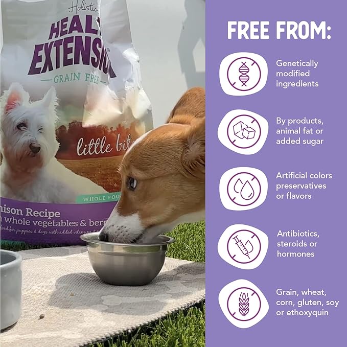 Health Extension Grain Free Venison & Sweet Potato Recipe Little Bites (3.5 lb / 1.59 kg) - Lean Protein Formula for Dogs with Poultry Allergies or Sensitive Stomachs