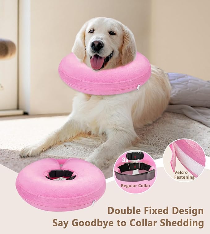 Inflatable Dog Cone Collar, Cone for Dogs to Stop Licking, Donut Collar After Surgery, Soft Dog Cone Alternative, Cones Collar for Small Medium Large Dogs (Pink, XL (Neck 18"-23"))
