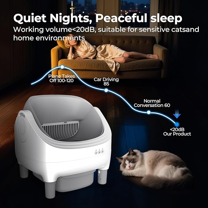 Automatic Litter Box, Open-Top Self Cleaning Litter Box for Kitten Cats, Electric Cat Box Self Cleaning with App Control, Smart Health Weight Monitor, Triple Safe Anti-Pinch