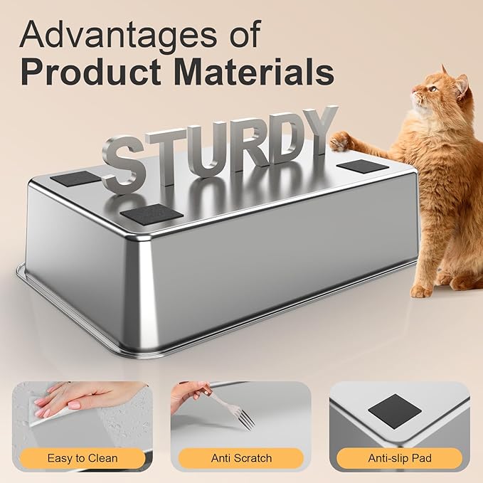 Stainless Steel Litter Box with Lid, XL Extra Large Litter Box, Enclosed Top Entry Metal Litterbox for Big Cats, Easy Cleaning, Anti-Leakage & High Sided with Mat, Aisle & Scoop, Light Grey