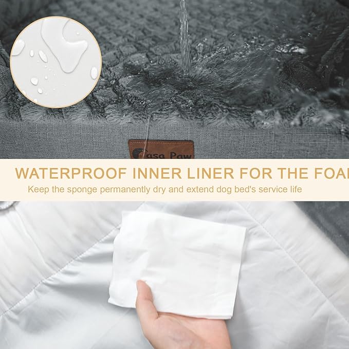 Orthopedic Dog Beds for Extra Large Sized Dogs, Waterproof Memory Foam XL Pet Bed with Sides 42x30Inch, Non-Slip and Egg-Crate Foam Big Dog Couch Bed with Removable Washable Cover, Grey