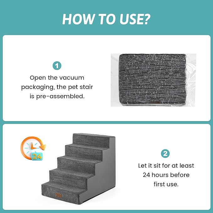 Dog Stairs for Small Dogs, 5 Tier Wider Pet Stairs for High Beds, 23.6" H Non-Slip Dog Steps for Old Cats, Puppies, Small Medium Dogs, 19.7x29.5x23.6 inch, Dark Grey