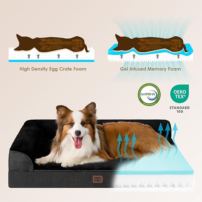 EHEYCIGA Memory Foam Dog Bed Large Sized Dogs, Pet Bed for Large Dog for Crate with Waterproof Liner, Pet Couch Bed Orthopedic with Washable Removable Cover, 35x23x6 Inches, Black