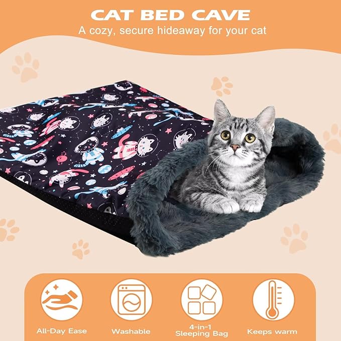 Paw Legend Covered Cat Bed Cave Sleeping Bag for Indoor Cats Hideaway Self-Warming Cozy Pet Nest Mat Winter Snuggle Sack Burrow Bed 21.9" x 23.6"