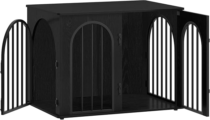31.5'' Wooden Dog Crate Furniture, Indoor Dog Kennel Dogs Cage for Small/Medium Dogs, Heavy Duty Dog Crates Decorative Pet House End Side Table TV Stand, Black DFC85104B