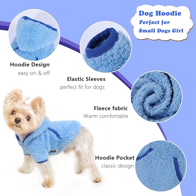 Dog Sweater Dog Winter Clothes for Small Dogs Boy Girl Pet Hoodies Puppy Cold Weather Coats Fall Doggie Sweatshirt for Chihuahua Yorkie Cat Sweater Costumes (Blue, Medium)
