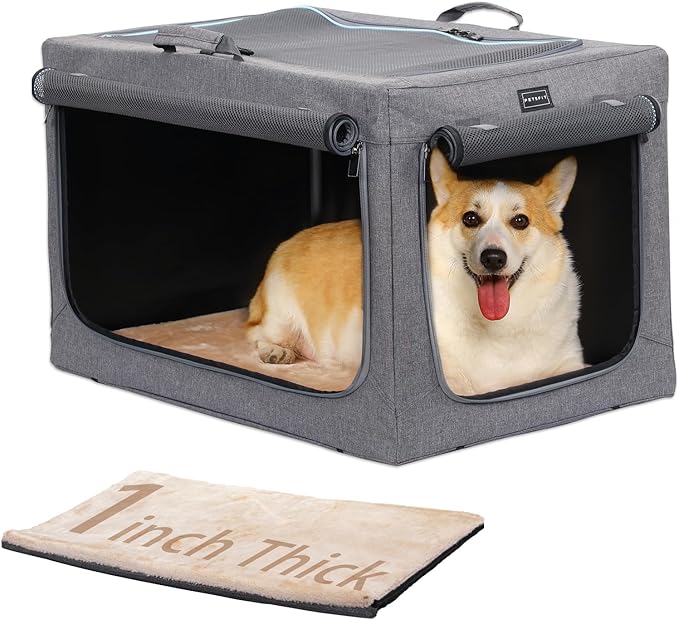 30inch Soft Dog Crate for Medium Dogs, 3-Doors Dog Kennel Carrier with Soft Mat, for Indoor Outdoor Travel