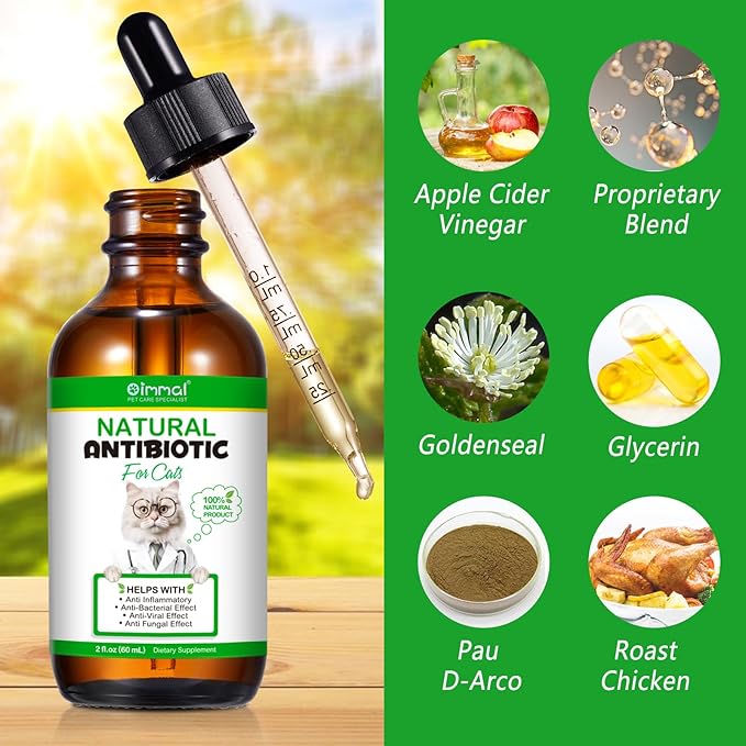 Natural Antibiotics for Cats, Antibiotic Liquid Drops Helps Immune System, Cat Antibiotic Supports Allergy Relief, Itching & UTI, Pet Health Supplies Multivitamins, Chicken Flavour - 4 Fl Oz / 2 Pack