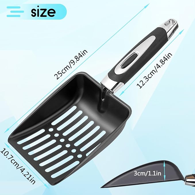 Stainless Steel Cat Litter Scoop,Metal Cat Litter Scoop,Kitty Metal Scooper,Sturdy Mesh Scooper,Suitabla Cat Scooper for Cat Litter Box-Black