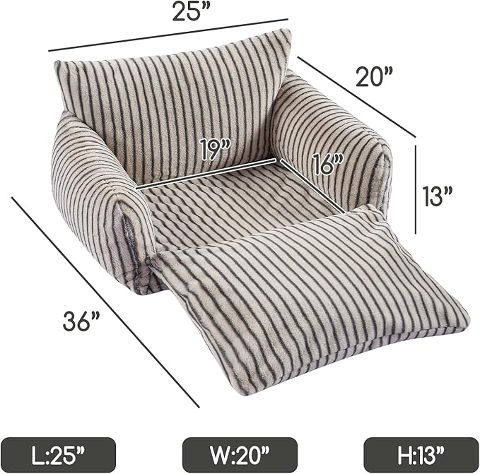 Hollypet Cat Bed Fluffy Plush Mutifuctional Double-Layer Soft Pet Couch Orthopedic Sofa Nest Beds for Small Cats and Dogs, Dark Gray Stripes (25x20x13 inch)