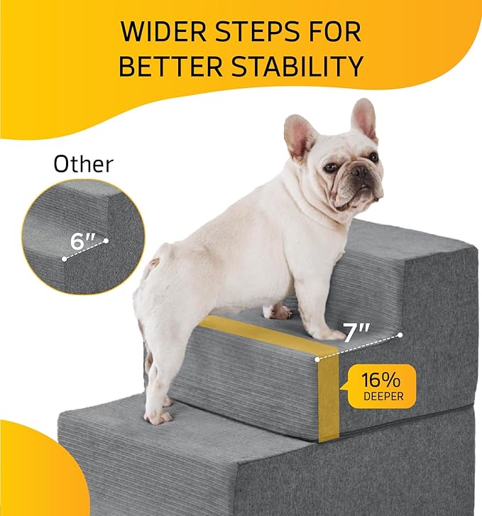 Dog Stairs for High Bed, Dog Steps for Bed Couch Sofa, 35D Foam Extra Wide Pet Steps for Small Dogs and Cats, Pet Stairs with Non-Slip Bottom Grey, 4 Steps