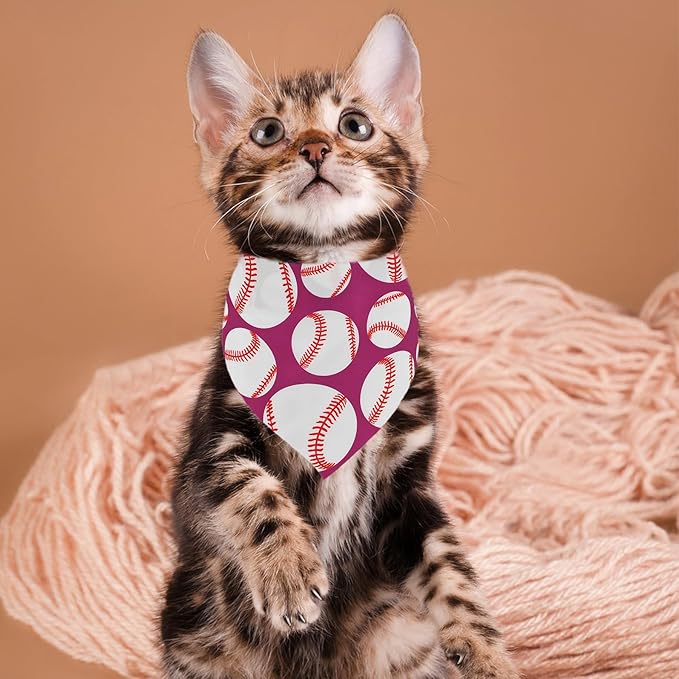 7 PCS Baseball Dog Bandanas for Small Dogs Stitching Edge Dog Bandana for Puppy Doggy Print One Side Scarves Game Day Grooming S