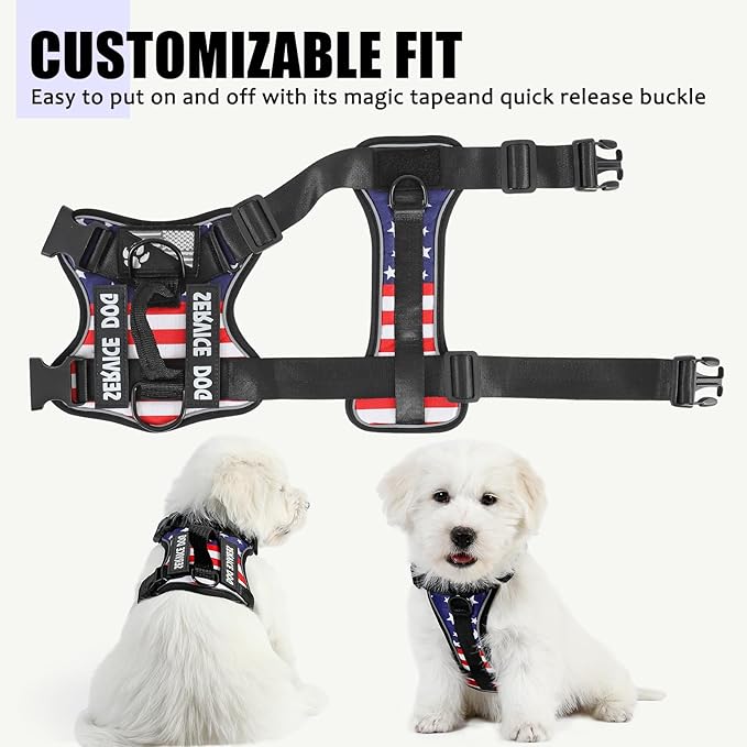 Demigreat Service Dog Harness, Reflective Dog Vest Harness with 5 PCS Patches, Adjustable Soft Oxford Pet Harness, Inner Layer Mesh, Easy to Control for Dogs (USFLAG, Small (Pack of 1))