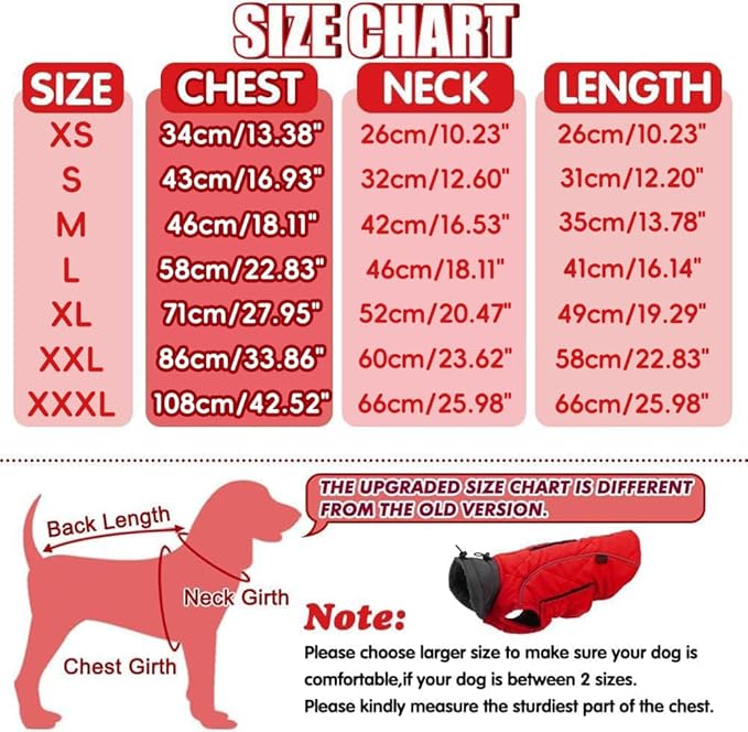 EMUST Winter Coat for Large Dogs, Windproof Dog Jacket for Cold Weather, Extra Warm Dog Winter Clothes for Small Medium Large Dogs, Red, XXL