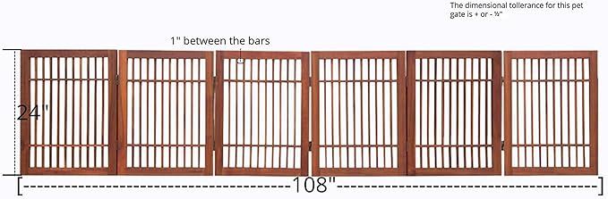 Pet Dog Gate Strong and Durable Freestanding Folding Acacia Hardwood Portable Wooden Fence Indoors or Outdoors by Urnporium (Brown Pet Gate, 6 Panel 24" Tall)