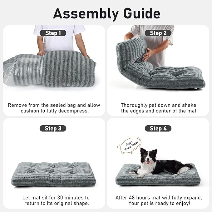 FURTIME Washable Dog Bed Medium Size Dogs, Deluxe Dog Crate Beds Comfy Fluffy Kennel Pad Anti-Slip Pet Sleeping Mat, Machine Washable Dogs Pillow, 29"x21"x3", White