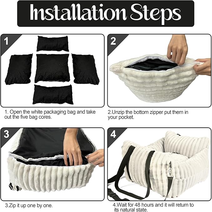 Dog Car Booster Seat, for Small Dogs Under 30 lbs, Detachable Washable Travel Bed with Storage Pockets and Safety Belt (Beige, Medium)