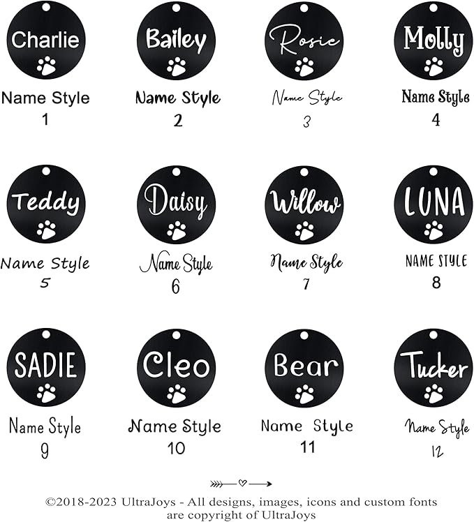 Ultra Joys Dog Tags Personalized for Pets - Hollow Paw Custom Pet ID Tag - Engraved Dog Tag for Small, Large Dogs - Large Round in Black