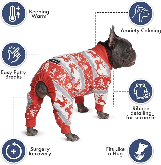 Spark Paws Dog Christmas Pajama, Dog Recovery Suit Male, Onesie, Ultra-Soft and 4-Way Stretch, for Small Medium and Large Breeds - Winter Wonderland - 4XL