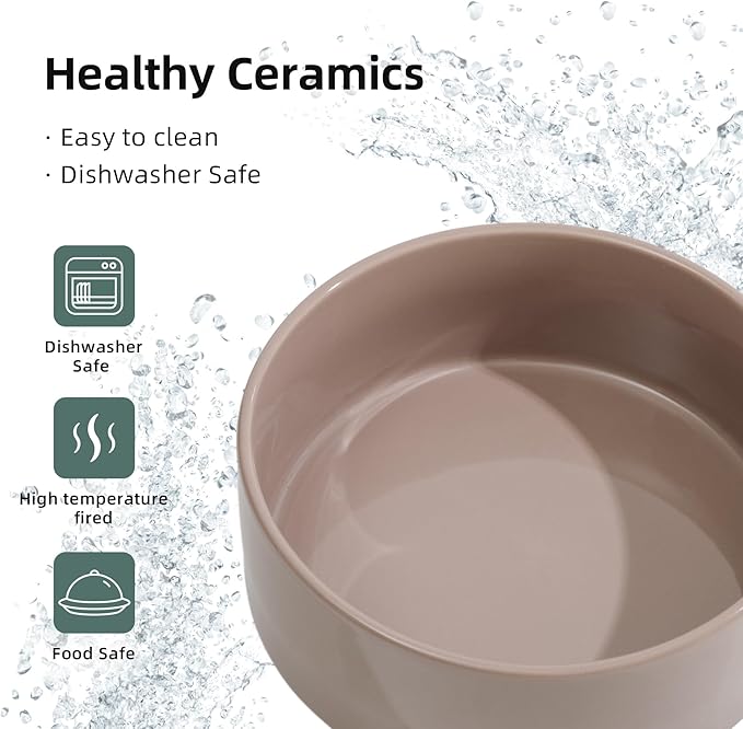 Ceramic 7.3inch Dog Bowl, Food and Water Bowl for Medium Breed Dog, Pet Feeder for Replacement (Single Bowl, Brown Coffee)