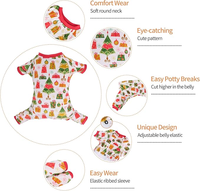CuteBone Small Dogs Christmas Outfit Soft Puppy Onesies Pjs Dog Pajamas Pet Coat Cat Apparel Comfy Doggie Jumpsuit Bodysuit for All Seasons P17S