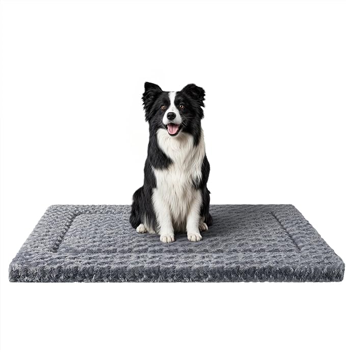 WESTERN HOME Dog Bed for Crate, High Resilience Foam Dog Crate Mat Kennel Pad with Soft Wavy Plush Comfortable Anti-Slip Washable Bed for Large Medium Small Dogs & Cats