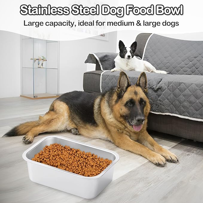 Fhiny 2 PCS Large Stainless Steel Dog Bowl, 1.2 Gallon Large Capacity Metal Dog Food & Water Bowls for Medium, Large, X-Large Dogs Indoor & Outdoor Universal Dog Bowl Dishwasher Safe
