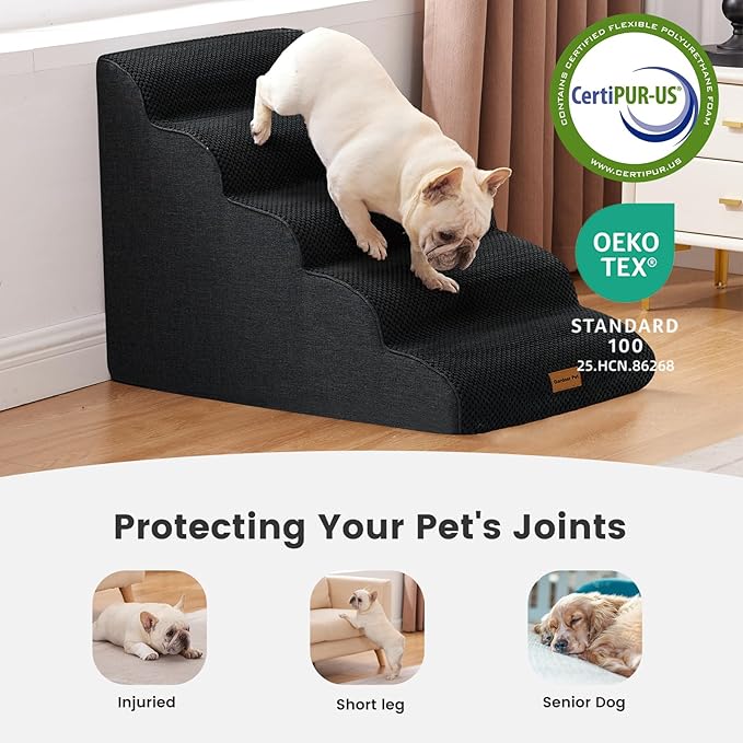 Gardner Pet Dog Stairs for Small Dogs 22.8" H, 5-Step Black Curved Pet Stairs, Dog Steps for High Bed, Couch (24-30 in) with Durable Non-Slip Waterproof Fabric Cover and CertiPUR-US Certified Foam