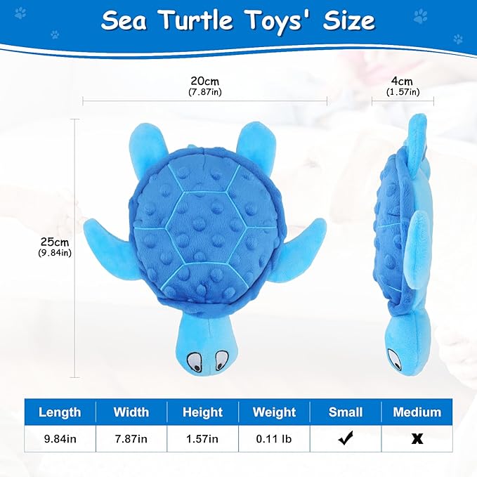 Squeaky Sea Turtle Plush Dog Toy - Durable, No Stuffing, Interactive Chew Toy for Small Dogs - Relieve Anxiety, Teething, and Keep Them Busy for Puppy(Blue)