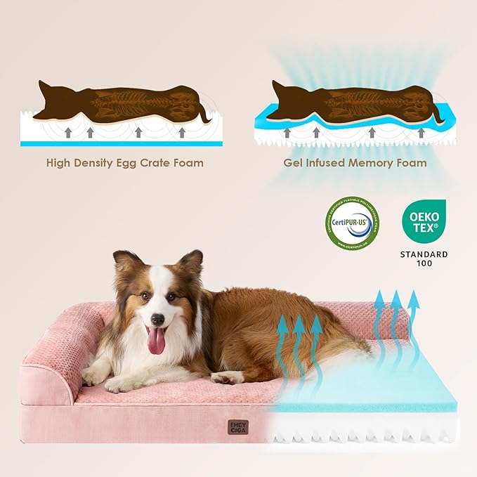 EHEYCIGA Memory Foam Dog Bed Large Sized Dogs, Waterproof Dog Bed Orthopedic with Washable Removable Cover, Non-Slip Pet Bed Couch, 36x27x6 Inches, Pink