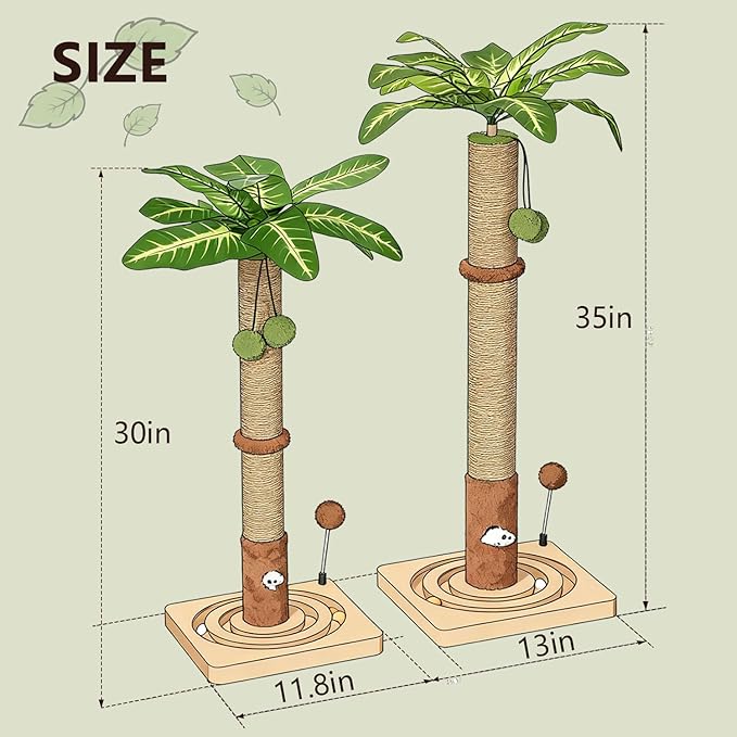 MECOOL Cat Scratching Post Sturdy and Premium Scratch Posts with Hanging Ball and Ball Track Toy Cute Cat Tree 30in for Indoor Kittens