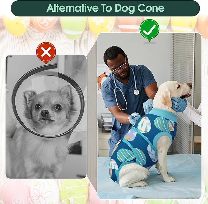Kuoser Dog Surgery Recovery Suit, Doggie Surgical Bodysuit for Female Male Dogs, Pet Anti Licking Shirt for Spay Neuter Dog Cone Alternative