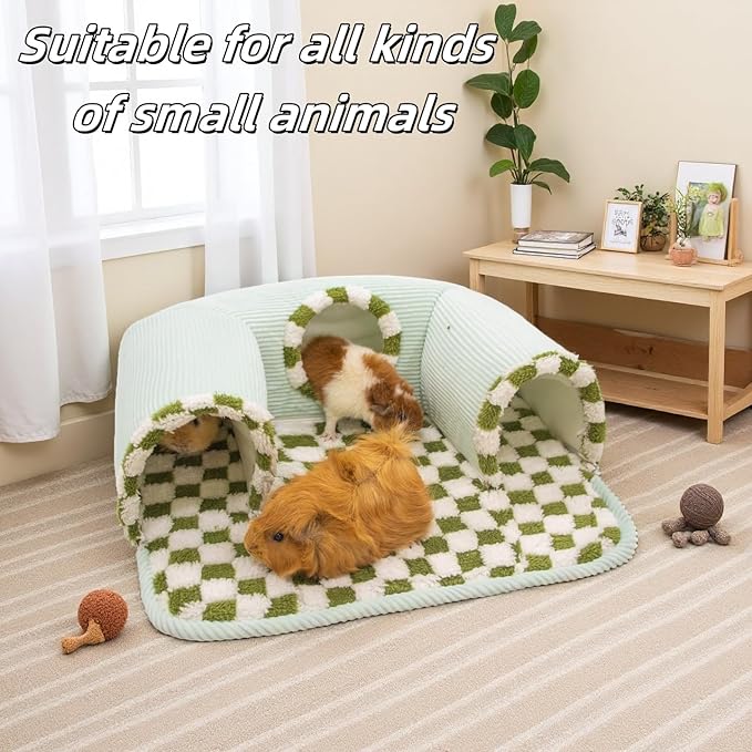 Guinea Pig Hideout Tunnel with Warm Bed for Small Pet 3 Cave Small Animal Tunnel Toy Cages Green