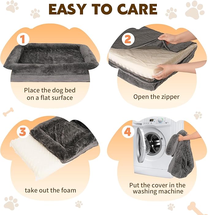 Dog Bed Medium to Large Dogs - Waterproof Couch with Removable Washable Cover and Egg Crate Foam Comfort Cage Beds Zipper Non-Slip Bottom Pad Bite-Proof