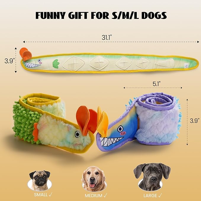 Nocciola EEL Squeaky Dog Toy, Tough No Stuffing Toy for Tug of War, Puppy Interactive Puzzle Fun to Keep Them Busy, Cognitive Crinkle Dog Toy for Large Medium Small Breed, Yellow