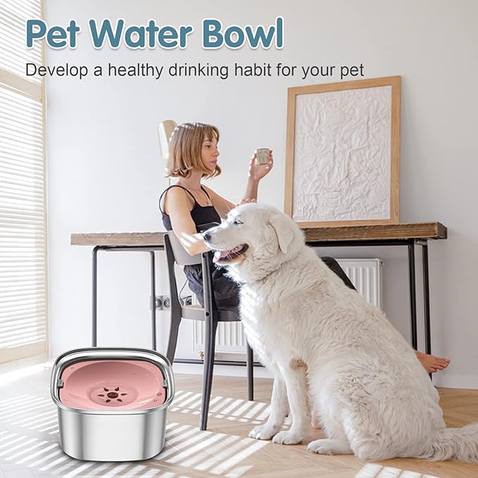 UPSKY 3L Dog Water Bowl 101oz Stainless Steel No Spill Large Capacity Dog Food Water Bowl Slow Water Feeder, Spill Proof Pet Water Dispenser Vehicle Carried Travel Water Bowls