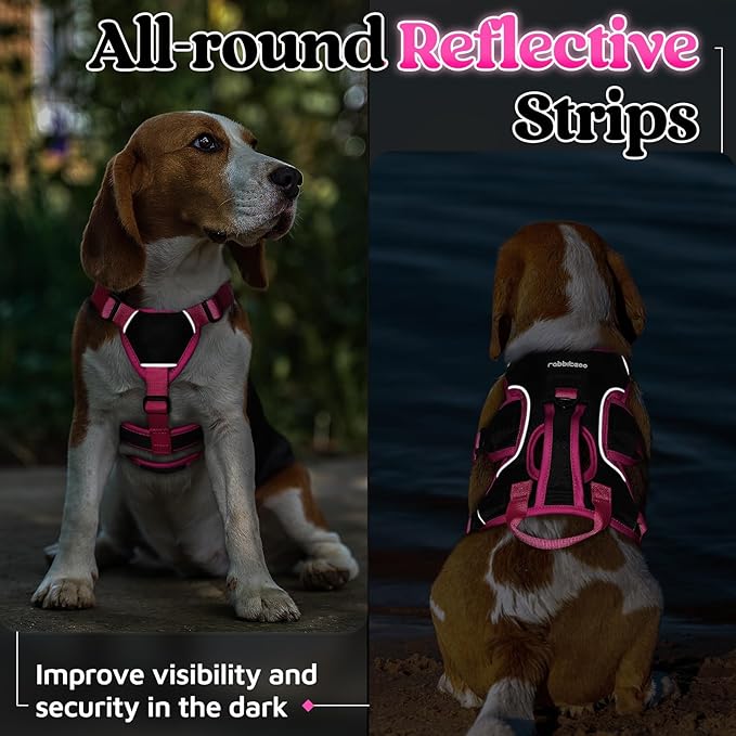 rabbitgoo Escape Proof Dog Harness Small Sized Dog, Soft Padded Full Body Pet Harness, Reflective Adjustable Vest with Lift Handle and Leash Clip for Walking Hiking Training, Pink & Black, S