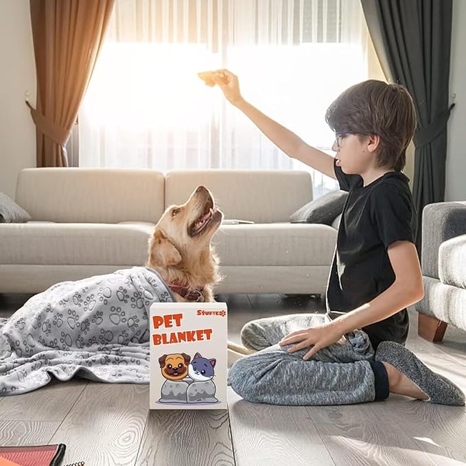 Stuffed Premium Soft Dog Blankets for Large Dogs, Large Cat Blanket Calming Washable for Bed Couch Protection Cover, Dog Essentials for Dog, 66 * 82 inches, Grey