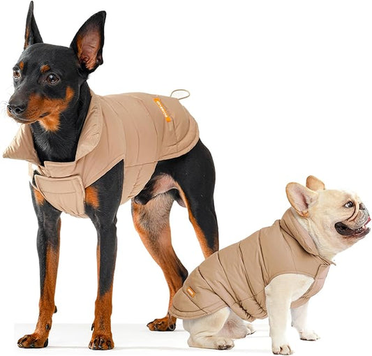 SPACE LION Puffer Jacket, Down Winter Coat, Waterproof, Windproof, Lightweight Jacket, Adjustable Fit for Small, Medium, Large Dogs (Khaki Brown, 2XL)