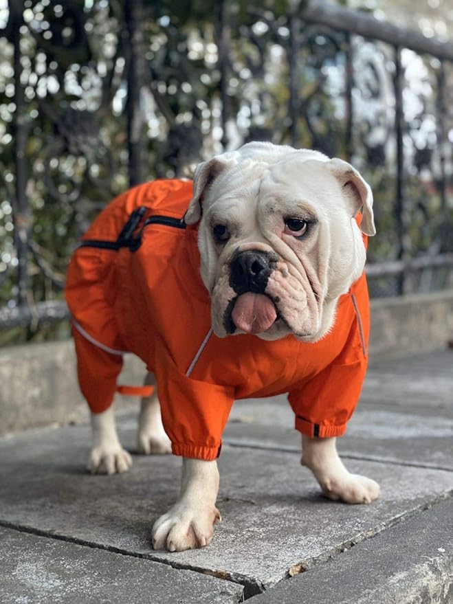Dogs Waterproof Jacket, Lightweight Waterproof Jacket Reflective Safety Dog Raincoat Windproof Snow-Proof Dog Vest for Small Medium Large Dogs Orange 4XL