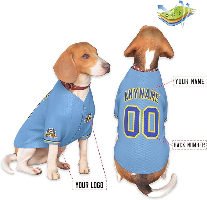 Custom Dog Baseball Jersey with Name Number Logo for Small Pet Dogs-Personalized Dog Shirts