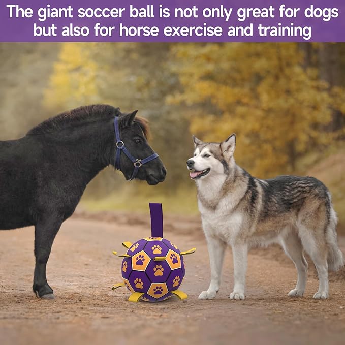 QDAN Extra Large Dog Toys Soccer Ball - Durable Dog Balls for Extra Large Dogs with Straps, Interactive Dog Tug Toy with Strap for Tug of War (9 Inch)